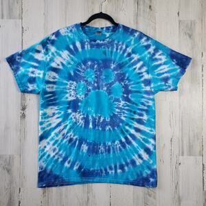 Gildan Blue Dog Paw Print Tie Dye Short Sleeve T-Shirt Men's Size Large